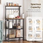 Bakers Rack with Power Outlet, Microwave Stand with Paper Holder, Coffee Bar Station with Wine Glass Holder, 4-Tier Kitchen Storage Rack for Dining Room, Living Room, Rustic Brown HB02UBR - Image 2