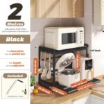 Adjustable & Extendable Kitchen Shelf with Drawer - Carbon Steel - Includes Hooks & Reinforcement Suction Cups - Easy Assembly (Black) - Image 3