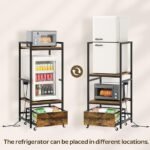 Mini Fridge Stand with Movable Drawer, Microwave Stand with Power Outlet, Mini Fridge Shelf with Adjustable Shelves, Kitchen Bakers Rack for Dorm, Dining Room, Home, Rustic Brown HB05UBR - Image 3