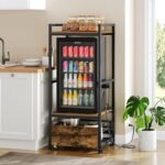 Mini Fridge Stand with Movable Drawer, Microwave Stand with Power Outlet, Mini Fridge Shelf with Adjustable Shelves, Kitchen Bakers Rack for Dorm, Dining Room, Home, Rustic Brown HB05UBR - Image 2