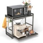 Microwave Rack - Height Adjustable & Extendable Kitchen Shelf with Drawer