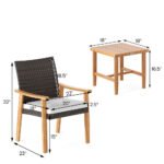 3 Pieces Patio PE Wicker Furniture Set Acacia Wood Outdoor Conversation Bistro Set - Image 4