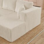 U Shape Modular Sectional Sofa, Compressed Sectional Sofa Modern Minimalist Style Corduroy Couch, Sleeper Sofa For Living Room, Bedroom, Comfy Compressed Sofa Couch Space-Efficient Design-beige - Image 3