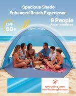 Beach Tent Sun Shelter For 6 Person, UPF 50+ Protection, Portable Sun Shade Canopy With Carrying Bag & Sand Pockets, Lightweight And Easy Setup Beach Umbrella For Camping Fishing Outdoor Picnic - Image 4