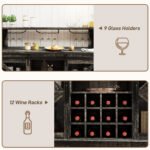 55" Coffee Bar Cabinet with Lights, Farmhouse Wine Cabinet with Wine and Glass Racks for Kitchen, Dining Room, Brown - Image 2