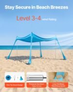 Beach Tent Sun Shelter, UPF50+ Sun Protection, 6.6 Ft Tall, 10x10 Ft, Easy Pop Up Beach Canopy With 4 Sandbags, Stability Poles, Sand Shovels, Portable Shade For Family Outings, Camping, Fishing - Image 3