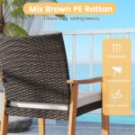 3 Pieces Patio PE Wicker Furniture Set Acacia Wood Outdoor Conversation Bistro Set - Image 3