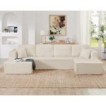 U Shape Modular Sectional Sofa, Compressed Sectional Sofa Modern Minimalist Style Corduroy Couch, Sleeper Sofa For Living Room, Bedroom, Comfy Compressed Sofa Couch Space-Efficient Design-beige - Image 5
