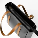 Elegant Black & Brown Leather Tote Bag - Image 3
