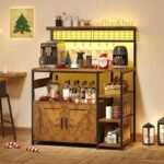 TVU Bakers Rack with Power Outlet and LED Light, Microwave Stand with Storage - Image 3