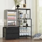 Mini Fridge Stand with Storage, Microwave and mini Fridge Stand with Power Outlet, Coffee Bar,Kitchen Baker,for Dorm,Office(Black) - Image 2