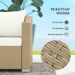 Rattan Wicker 3 Seater Patio Couch With Cushions, 2 Throw Pillows, Outdoor Furniture Rattan Sofa, Cream White - Image 5
