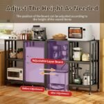 Adjustable Kitchen Bakers Rack with Power Outlet,4-Tier Microwave Stand Kitchen Cart,Mini Fridge Stand with Storage,Bar Cabinet,Suitable for Office,Coffee Bar,Living Room,Patio, Black - Image 4