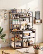 Kitchen Bakers Rack with Power Outlets, 35.4x15.7x70.9 Inch Microwave Stand with Built-in Power Strip & 5 Ft Cord, 10 S-Shaped Hooks, for Dish Storage, Spice Jars, Coffee Bar Organization - Image 2