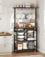 Pots and Pans Organizer Rack, Kitchen Bakers Rack, Multi-Tier Storage Shelf, Kitchen Island Table, Cooking Rack with Pots and Pans Storage, Rustic Brown and Black TPR60BF
