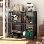 Adjustable Kitchen Bakers Rack with Power Outlet,4-Tier Microwave Stand Kitchen Cart,Mini Fridge Stand with Storage,Bar Cabinet,Suitable for Office,Coffee Bar,Living Room,Patio, Black - Image 2