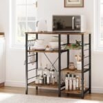 Industrial Kitchen Baker’s Rack, Kitchen Island Utility Storage Shelf, Coffee Bar Microwave Stand with 6 Hooks - Image 2