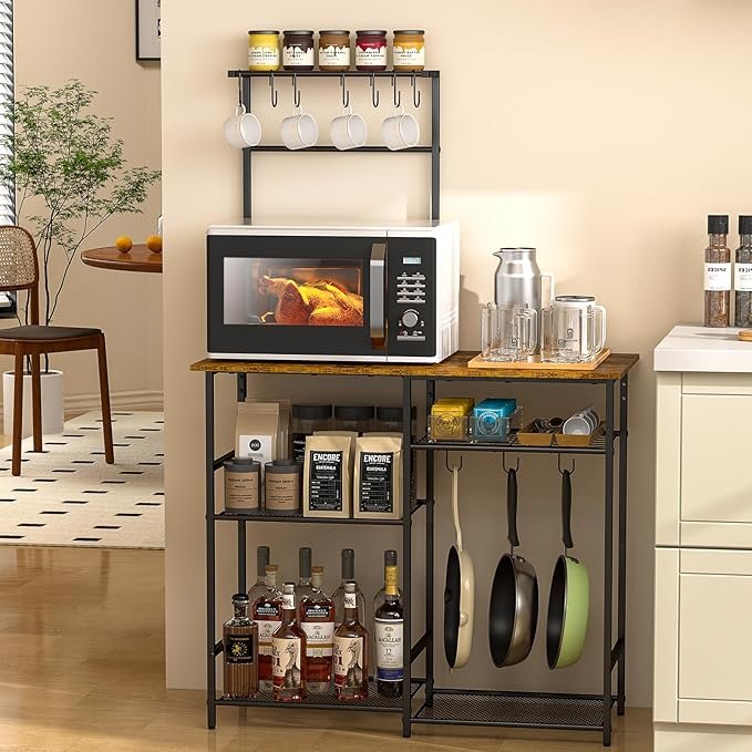 81LED3+ag3L._AC_SX679_ 3IngSeagulls Baker's Rack for Kitchen with Storage, Microwave Stand with Adjustable - Image 1