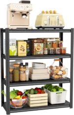 Kitchen Storage Rack 1600LBS Microwave Stand Metal Shelf Storage Shelves Adjustable Garage Shelving unit for Warehouse, Basement, Living Room, Pantry, 35.4" W × 13.8" D× 44" H, Black