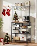 Pots and Pans Organizer Rack, Kitchen Bakers Rack, Multi-Tier Storage Shelf, Kitchen Island Table, Cooking Rack with Pots and Pans Storage, Rustic Brown and Black TPR60BF - Image 3