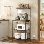 Bakers Rack with Storage, Microwave Stand with Paper Holder, Bakers Rack with Power Outlet, Coffee Bar Station with 6 Hooks