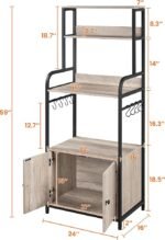 4-Tier Kitchen Bakers Rack with Storage Cabinet and Hutch, Microwave Oven Stand Coffee Bar Pantry Cabinet with 8 S Hooks, Freestanding Kitchen Shelves Spice Rack, Gray - Image 2