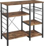 Industrial Kitchen Baker’s Rack, Kitchen Island Utility Storage Shelf, Coffee Bar Microwave Stand with 6 Hooks