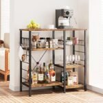 Industrial Kitchen Baker’s Rack, Kitchen Island Utility Storage Shelf, Coffee Bar Microwave Stand with 6 Hooks - Image 4