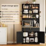 Bakers Rack Microwave Stand with Customizable Pegboard and Storage, 71" Farmhouse Coffee Bar Cabinet with Drawer, Barn Doors, Adjustable Shelves for Kitchen, Dining Room, Living Room, Black - Image 4