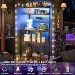 Bakers Rack with Power Outlet, Microwave Stand, 5 Tiers Coffee Bar Station with Led Lights, Kitchen Storage Shelf with 6 S-shaped Hooks, Kitchen Rack for Spices, Pots and Pans, Rustic Brown - Image 2