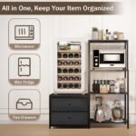 Mini Fridge Stand with Storage, Microwave and mini Fridge Stand with Power Outlet, Coffee Bar,Kitchen Baker,for Dorm,Office(Black) - Image 4