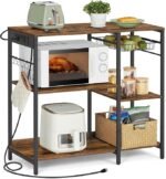 Baker's Rack, Coffee Bar Stand with Charging Station, 35.6 Inches Tall, Storage Shelves, Pull-Out Wire Basket, Table for Microwave