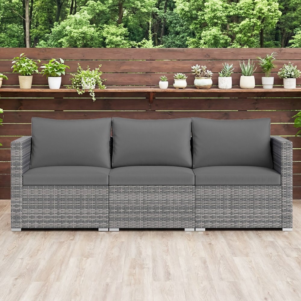823e4fd3-4d1f-491d-b0c6-545cf450d72a.jpg 3 Pieces Patio Sectional Sofa Set PE Rattan Modular Couch Furniture Set With Soft Cushions Accommodates Up To 400 Lbs For The Patio, Garden, Poolside And More - Image 1
