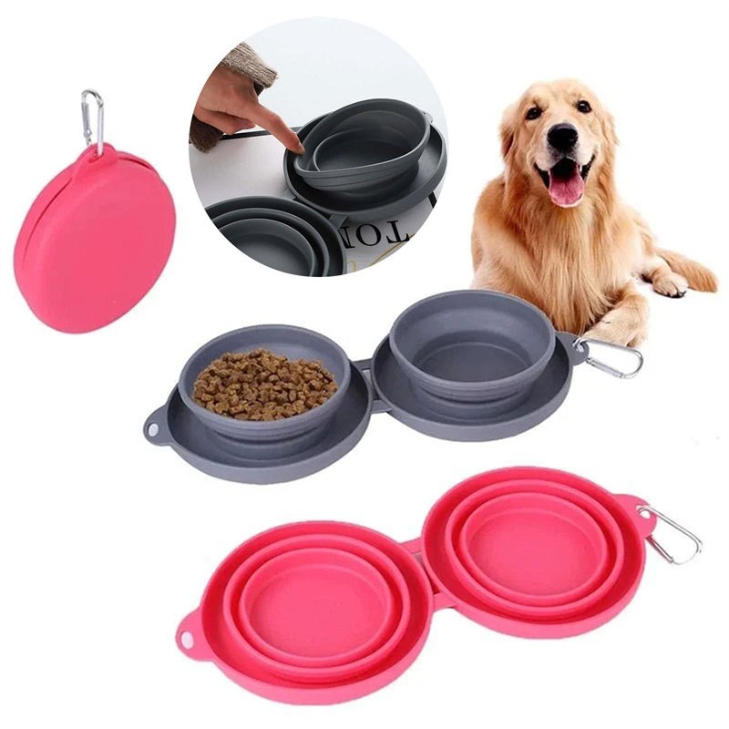 86c9c4c3-26e9-4e59-b95a-46003325dc8f.jpg Rubber Foldable Double Bowl Pet Feeding Bowl Pets Supplies Dog Cat Bowls - Image 1