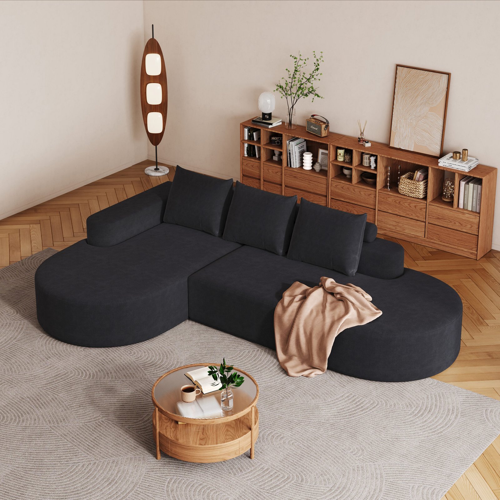 86ee3975-280c-48af-ad2b-ae9f008d4da7.jpg Modern Curved Sofa ,Chenille Upholstered Sectional Sofa Couch Set,Modular 108.5 L Shaped Sectional Living Room Sofa Set With 3 Pillows,Free Combination Sofa Couch For Living Room,Bedroom - Image 1