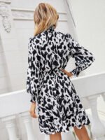 Leopard Print Round Hedging Ruffled Long-sleeved Midi Dress Information - Image 6