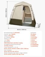 Camping Shower Tent, 2-Room Foldable Privacy Tent Changing Room With Ground Stakes, Ropes, Carry Bag, And Crossbar, 150D Oxford Fabric With Silver Coating, For Camping, Beach, And Fishing