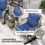 3 Piece Wicker Patio Furniture Set, Outdoor PE Rattan Rocking Chairs With Coffee Table, Cushions For Porch, Gray - Image 2
