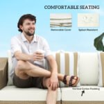 Rattan Wicker 3 Seater Patio Couch With Cushions, 2 Throw Pillows, Outdoor Furniture Rattan Sofa, Cream White - Image 6