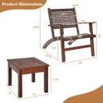 3 Pieces Outdoor Wooden Patio Rattan Furniture Set - Image 5
