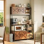 Huuger Large Bakers Rack with Power Outlet, Kitchen Microwave Stand with Cabinets, Coffee Bar - Image 3
