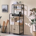 4-Tier Kitchen Bakers Rack with Storage Cabinet and Hutch, Microwave Oven Stand Coffee Bar Pantry Cabinet with 8 S Hooks, Freestanding Kitchen Shelves Spice Rack, Gray - Image 3
