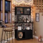 Furniouse 6-Tier Kitchen Bakers Rack with Power Outlet, Industrial Microwave Oven Stand with Shelves, Kitchen Utility Storage Shelf with Cabinet, Standing Storage Rack (Black)