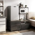 Mini Fridge Stand with Wine Rack, Kitchen Bakers Rack with Power - Image 2