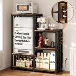 Mini Fridge Stand Coffee Bar Cabinet Station With Small Refrigerator Insert Storage Space,