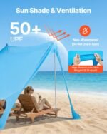 Beach Tent Sun Shelter, UPF50+ Sun Protection, 6.6 Ft Tall, 7.5x7.5 Ft, Easy Pop Up Beach Canopy With Sandbags, Stability Poles, Sand Shovels, Portable Shade For Family Outings, Camping, Fishing - Image 2