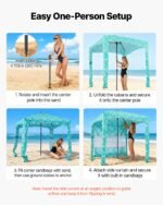 Beach Cabana, 6 X 6 Ft Beach Canopy With Side Wall, UPF 50+ Protection Easy Setup Cabana Tent With Sand Pockets, Large Portable Shade Sun Shelter, Outdoor Umbrella For Whole Family & Friends - Image 3