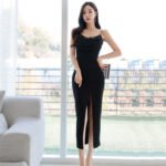 Fashion Lace Stitching Bag Hip High Slit Dress Women - Image 2