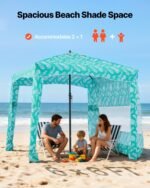 Beach Cabana, 6 X 6 Ft Beach Canopy With Side Wall, UPF 50+ Protection Easy Setup Cabana Tent With Sand Pockets, Large Portable Shade Sun Shelter, Outdoor Umbrella For Whole Family & Friends - Image 4