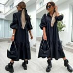 Shirt Dress Lapel Large Size Loose Large Swing Dress